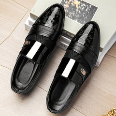 Men's Elegant Black Slip-On Dress Shoes with Embossed Design & Metallic Accents - Perfect for Weddings, Parties, and Formal Events, Wedding Footwear | Elegant Slipons | Decorative Embossed Design SHOWLU FASHION STORE