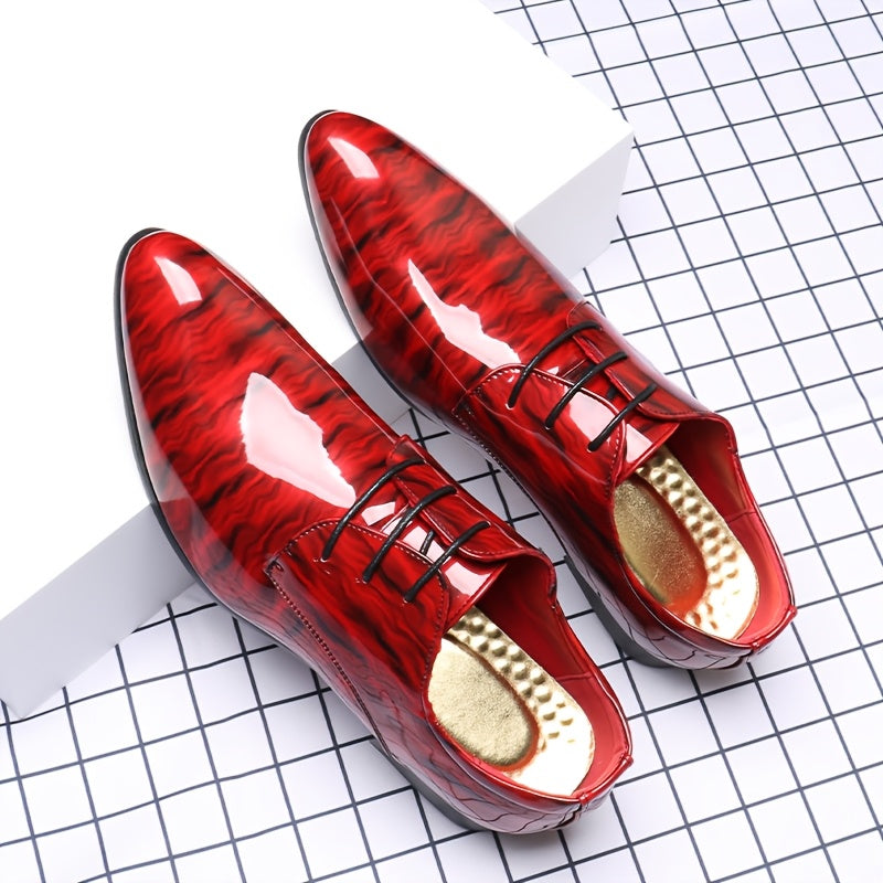Men'S Fashion Blue Ripple Glossy Dress Shoes, Casual Business Style, All-Season Low Top Lace-Up, Pointed Toe, Upper/Inner, Rubber Sole, England-Inspired Design SHOWLU FASHION STORE