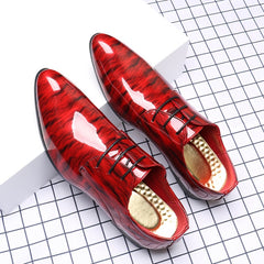 Men'S Fashion Blue Ripple Glossy Dress Shoes, Casual Business Style, All-Season Low Top Lace-Up, Pointed Toe, Upper/Inner, Rubber Sole, England-Inspired Design SHOWLU FASHION STORE