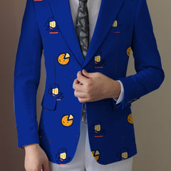 Men'S Casual Food Cartoon Pattern Suit, Polyester 95% Elastane 5%, All-Season Lapel Collar Blazer with Button Details, Regular Fit Woven Fabric SHOWLU FASHION STORE