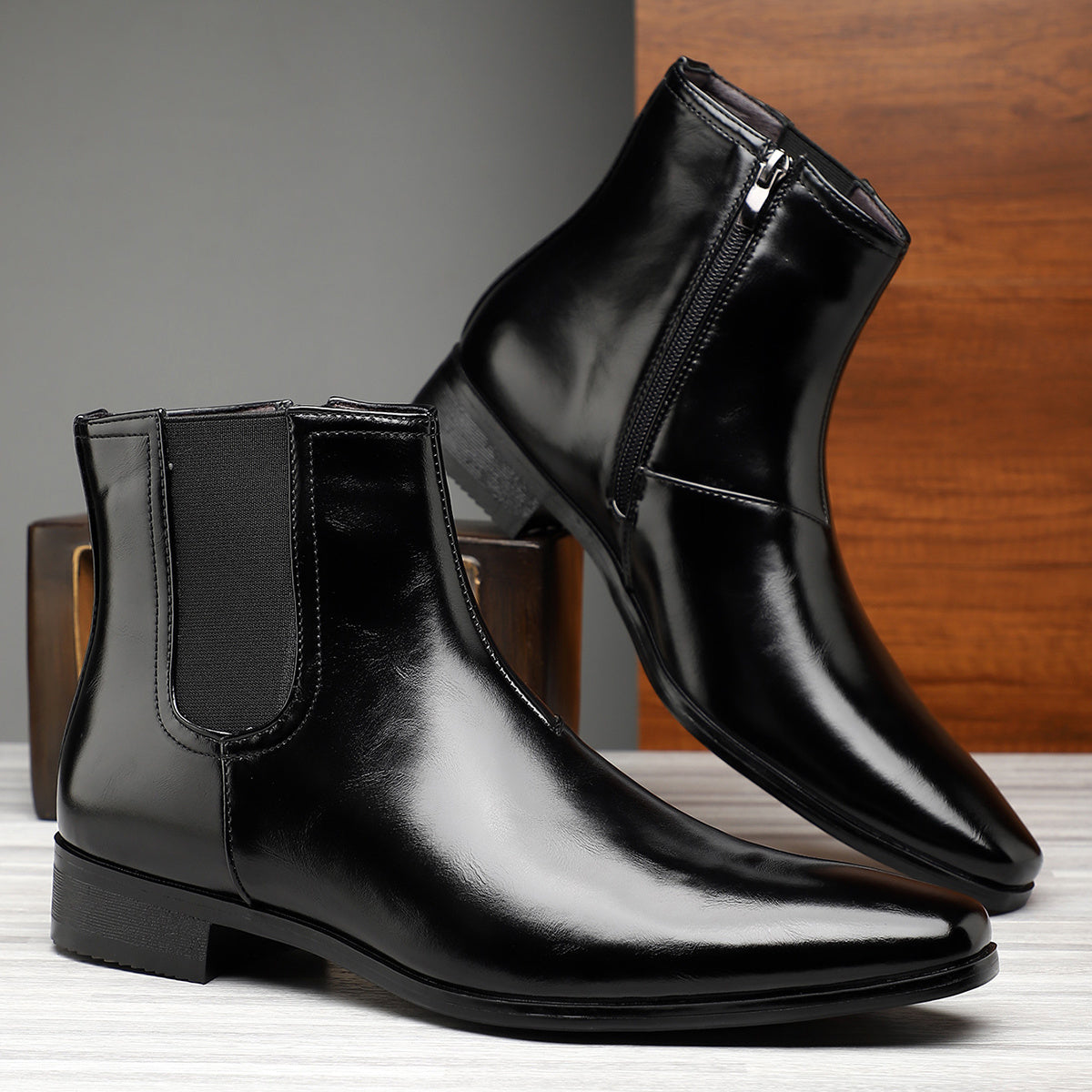Plus Size Men's Retro Style Solid Brown Ankle Boots with Side Zipper, Durable Rubber Sole, Smooth Upper, Outdoor Casual Wearproof Boots, Men's Street Shoes for All-Day Comfort SHOWLU FASHION STORE