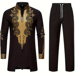 Men's Casual Striped Long Sleeve Robe Set - Polyester, Machine Washable, Stand Collar
