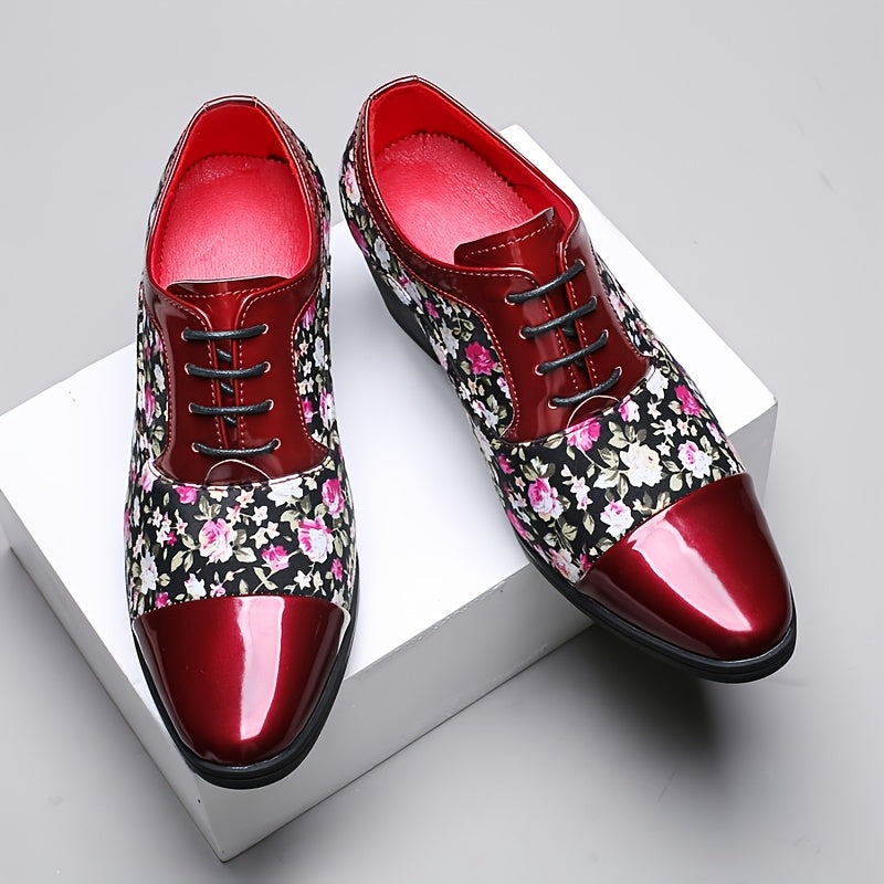 Men'S Fashion Floral Loafers, Classic Low Top Lace-up Dress Shoes, All-Season Casual Party Wedding Footwear, Pointed Toe with Rubber Sole, Faux & Fabric Upper, Comfortable Fit SHOWLU FASHION STORE