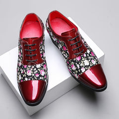 Men'S Fashion Floral Loafers, Classic Low Top Lace-up Dress Shoes, All-Season Casual Party Wedding Footwear, Pointed Toe with Rubber Sole, Faux & Fabric Upper, Comfortable Fit SHOWLU FASHION STORE