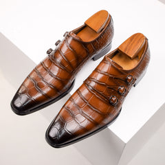 Men's Genuine Faux Leather Monk Strap Oxfords - Casual Fashion Business Shoes with Solid Color, Square Toe, All-Season Low Top Slip-On for Daily, Party & Wedding - Split Cow Faux Leather Upper, Synthetic Inner, Rubber Sole SHOWLU FASHION STORE