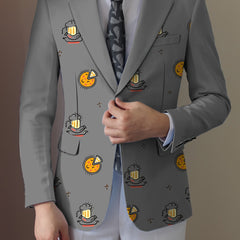 Men'S Casual Food Cartoon Pattern Suit, Polyester 95% Elastane 5%, All-Season Lapel Collar Blazer with Button Details, Regular Fit Woven Fabric SHOWLU FASHION STORE