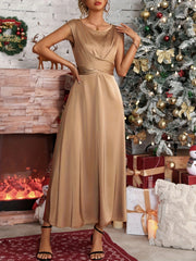 Elegant Women's Satin Evening Gown - Sleeveless Mermaid Party Dress with Twist Front & Back Zipper Detail, Round Neck Formal Attire, Machine Washable Solid Color All-Season Luxury Dress, Mermaid Gifts, Festive Celebration Out