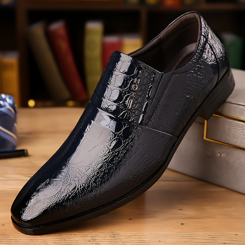 Men's Sleek Pointed-Toe Loafers - Black Crocodile Texture Slip-On Shoes for Business Casual, Party & Casual Attire SHOWLU FASHION STORE