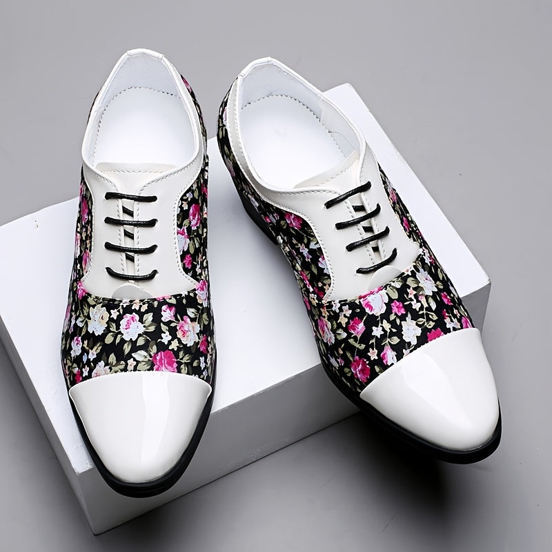 Men'S Fashion Floral Loafers, Classic Low Top Lace-up Dress Shoes, All-Season Casual Party Wedding Footwear, Pointed Toe with Rubber Sole, Faux & Fabric Upper, Comfortable Fit SHOWLU FASHION STORE