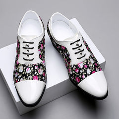 Men'S Fashion Floral Loafers, Classic Low Top Lace-up Dress Shoes, All-Season Casual Party Wedding Footwear, Pointed Toe with Rubber Sole, Faux & Fabric Upper, Comfortable Fit SHOWLU FASHION STORE