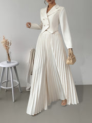[Elegant Women's Suit] 2-piece Elegant Double-breasted Women's Suit Top and Pleated Pants Set, Fashionable Commuting Style