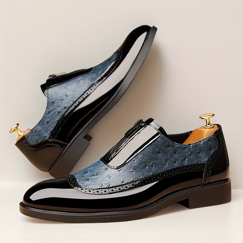 Men'S Classic Wing - Tip Brogue Oxford Shoes - Available In Black And Blue. These Are Stylish Casual Shoes With Non - Slip Rubber Soles, Suitable For Business Events, Weddings, And Graduation Ceremonies. Model Number 19582 SHOWLU FASHION STORE