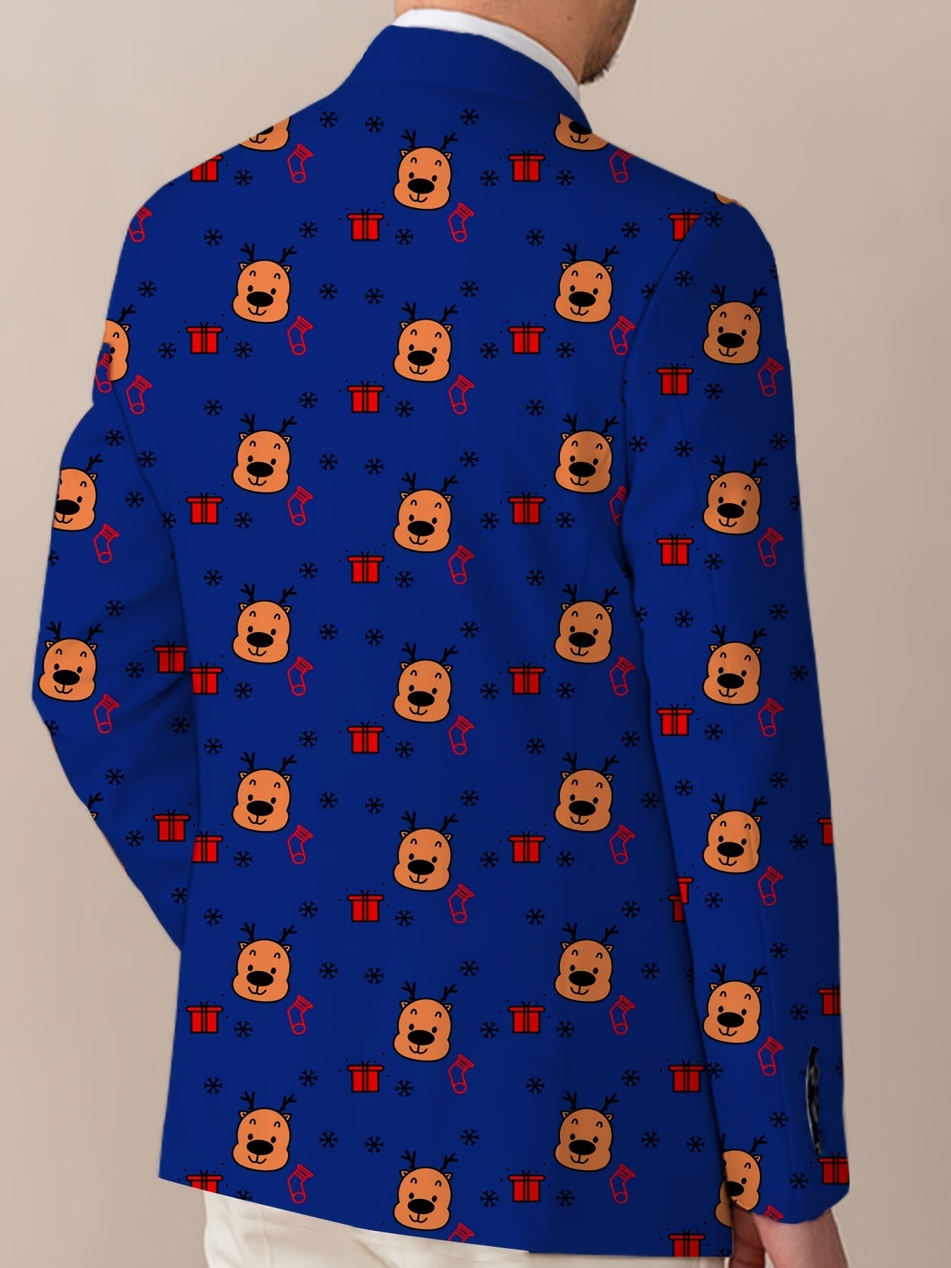 Men's Playful Cartoon Face & Stripes Blazer - Casual Polyester & Elastane, Button-Up with Notch Lapel, Non-Transparent, All-Season, Easy Care Hand or Dry Clean Only, Comfortable Suit|Stylish Suit|Structured Fit SHOWLU FASHION STORE