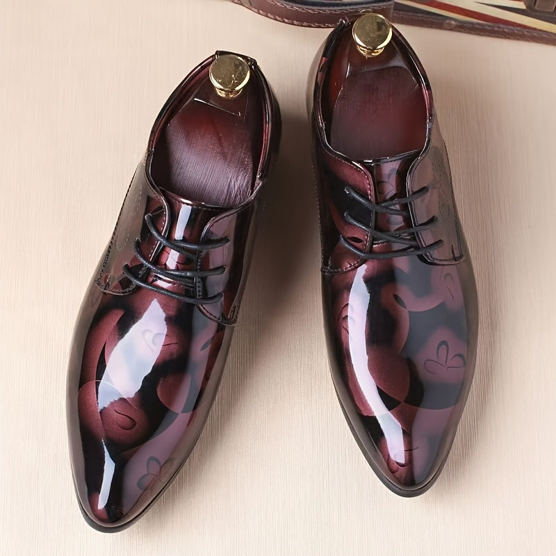 Men's Fashion Floral Pattern Pointed Toe Faux Oxfords - 1pair Low Top Dress Shoes, Casual Rock Style, All-Season Slip-On Lace-Up - Durable Rubber Sole for Wedding, Party, Business, Tuxedo SHOWLU FASHION STORE