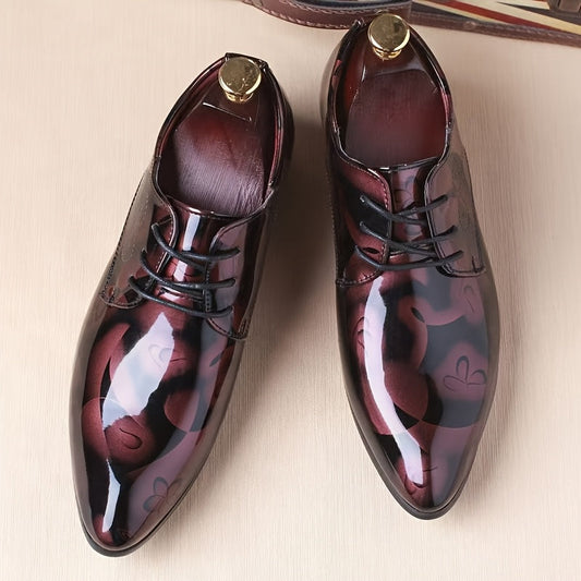 Men's Fashion Floral Pattern Pointed Toe Faux Oxfords - 1pair Low Top Dress Shoes, Casual Rock Style, All-Season Slip-On Lace-Up - Durable Rubber Sole for Wedding, Party, Business, Tuxedo SHOWLU FASHION STORE
