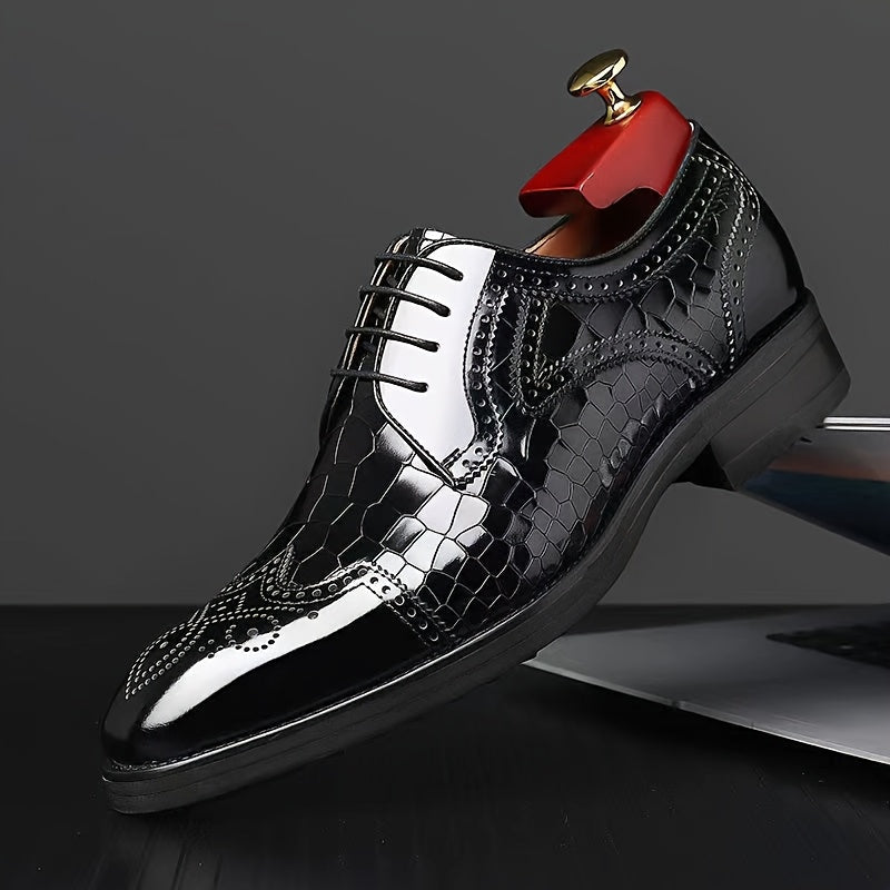 [Wedding Ready, Luxury Appearance] Breathable Men's Fashion Brogue Oxfords - Square Toe, Glossy Red Finish, Intricate Wingtip Design, Versatile Dress Shoes for Business, Weddings, and Casual Wear SHOWLU FASHION STORE