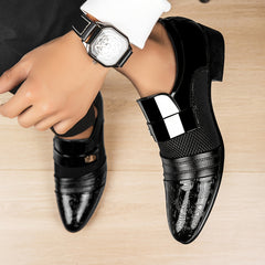 Men's Elegant Black Slip-On Dress Shoes with Embossed Design & Metallic Accents - Perfect for Weddings, Parties, and Formal Events, Wedding Footwear | Elegant Slipons | Decorative Embossed Design SHOWLU FASHION STORE