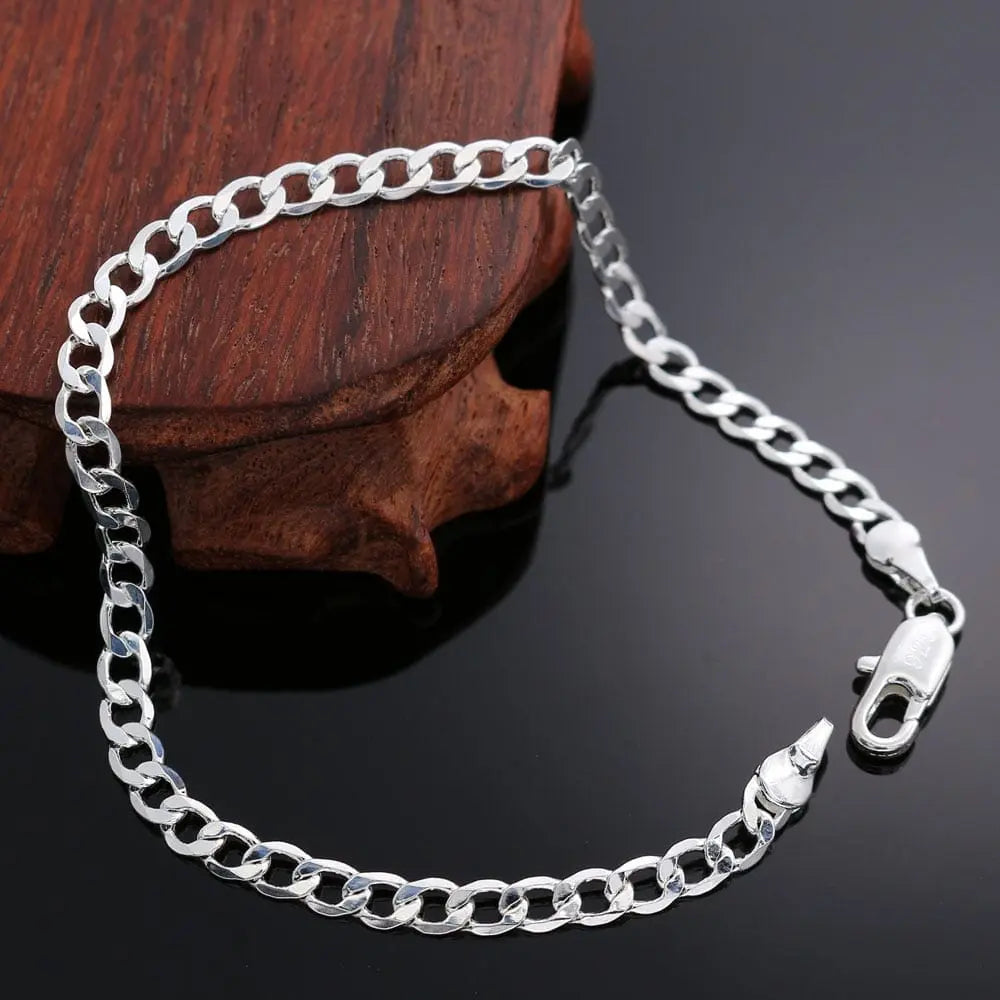 Anel Demosthene General Store 0 LH075 8 Inch 18K Gold Bracelet 5MM Sideways Chain Bracelet For Woman Men Fashion Wedding Engagement 925 Sterling Silver Jewelry Gifts