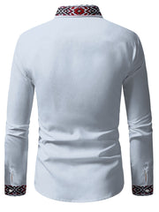 Men's Tribal Ethnic Print Long Sleeve Dress Shirt - 100% Polyester, Classic Collar & Button-Up Front, Machine Washable, Spring/Fall Casual to Formal Wear
