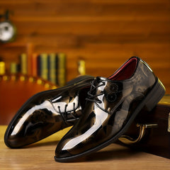 Men's Classic Lace-Up Dress Shoes - Glossy Wingtip Oxfords, Black, Formal & Casual Wear for Outdoor Events SHOWLU FASHION STORE