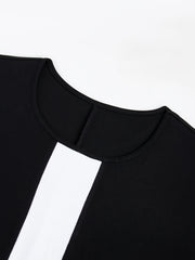 Elegant City-Style Two-Tone A-Line Dress with Short Sleeves and Side Slit - Rayon, Sleeveless, Bodycon Fit for Spring/Summer/Fall, Adult, Elegant Attire|Modern Fashion|Bodycon Dress