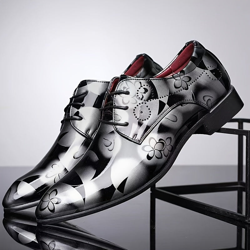 Men's Fashion Floral Pattern Pointed Toe Faux Oxfords - 1pair Low Top Dress Shoes, Casual Rock Style, All-Season Slip-On Lace-Up - Durable Rubber Sole for Wedding, Party, Business, Tuxedo SHOWLU FASHION STORE