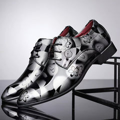 Men's Fashion Floral Pattern Pointed Toe Faux Oxfords - 1pair Low Top Dress Shoes, Casual Rock Style, All-Season Slip-On Lace-Up - Durable Rubber Sole for Wedding, Party, Business, Tuxedo SHOWLU FASHION STORE