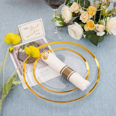 840pcs Gold Plastic Dinnerware set Include Wrapped Plastic Gold Silverware, Clear and Gold Plastic Plates, Disposable Cutlery Clear Plates with Gold Trim for Parties, Birthday Gifts 120Guests - SHOWLU FASHION STORE
