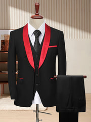 Wedding Guest Suits For Men 3pcs Outfit Set, Men'S Long Sleeve One Button Shawl Collar Jacket With Pockets & Slim Fit Pants Set, Wedding Banquet SHOWLU FASHION STORE