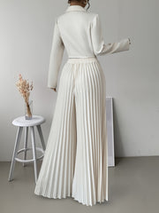 [Elegant Women's Suit] 2-piece Elegant Double-breasted Women's Suit Top and Pleated Pants Set, Fashionable Commuting Style