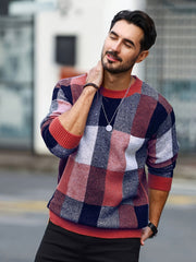 Men'S Casual Plaid Sweater - Cozy Crew Neck Pullover with Brown, Beige, Black & White Checkered Pattern, Loose Fit, Warm for Fall & Winter, Everyday Comfort, Sweater Vest