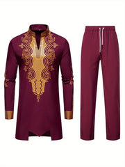 Men's Casual Striped Long Sleeve Robe Set - Polyester, Machine Washable, Stand Collar