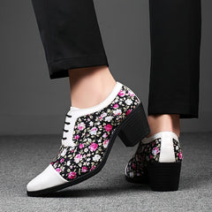 Men'S Fashion Floral Loafers, Classic Low Top Lace-up Dress Shoes, All-Season Casual Party Wedding Footwear, Pointed Toe with Rubber Sole, Faux & Fabric Upper, Comfortable Fit SHOWLU FASHION STORE