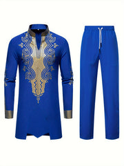 Men's Casual Striped Long Sleeve Robe Set - Polyester, Machine Washable, Stand Collar