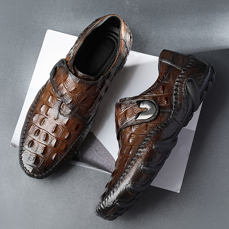 Comfy Top Grain Leather Loafers - Oxfords with Hook & Loop Fastener, Non Slip Rubber Sole, Durable Walking Shoes for Men SHOWLU FASHION STORE