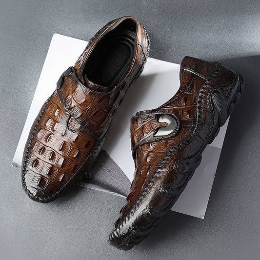 Comfy Top Grain Leather Loafers - Oxfords with Hook & Loop Fastener, Non Slip Rubber Sole, Durable Walking Shoes for Men SHOWLU FASHION STORE