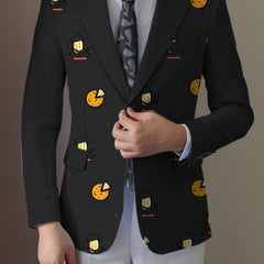 Men'S Casual Food Cartoon Pattern Suit, Polyester 95% Elastane 5%, All-Season Lapel Collar Blazer with Button Details, Regular Fit Woven Fabric SHOWLU FASHION STORE