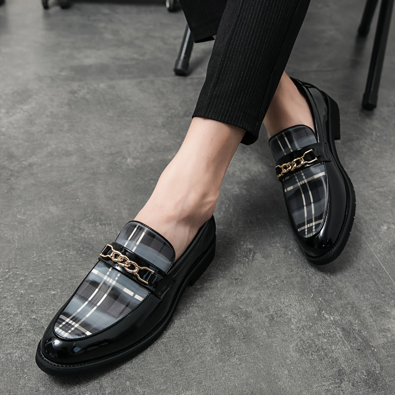 Plus Size Comfy Men's Plaid Slip On Loafer Shoes, Elegant Non Slip Durable Dress Business Footwear SHOWLU FASHION STORE