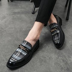 Plus Size Comfy Men's Plaid Slip On Loafer Shoes, Elegant Non Slip Durable Dress Business Footwear SHOWLU FASHION STORE