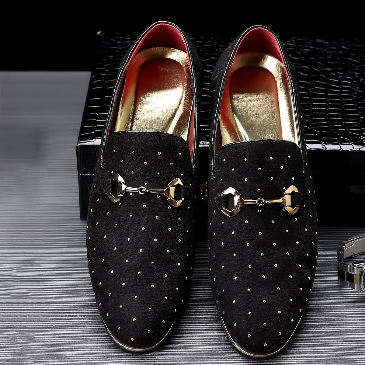 Glittering Mens Horsebit Loafers with Rhinestones - Ultra-Comfortable, Non-Slip Slip-Ons for Spring & Summer - Stylish Mens Dress Shoes SHOWLU FASHION STORE