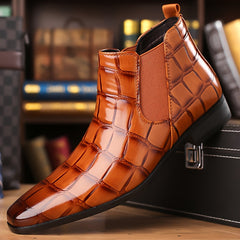 New Style Fashion British Pointed Toe Shoes High Ankle Suit Formal Men'S Boots Business Short Boots Chelsea Boots Men Shiny Surface SHOWLU FASHION STORE