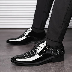 Men'S Fashion Dress Shoes, Solid Color Faux, Low Top Lace-up, Pointed Toe, Rubber Sole, All-season Business Casual Footwear for Daily & Wedding Use SHOWLU FASHION STORE