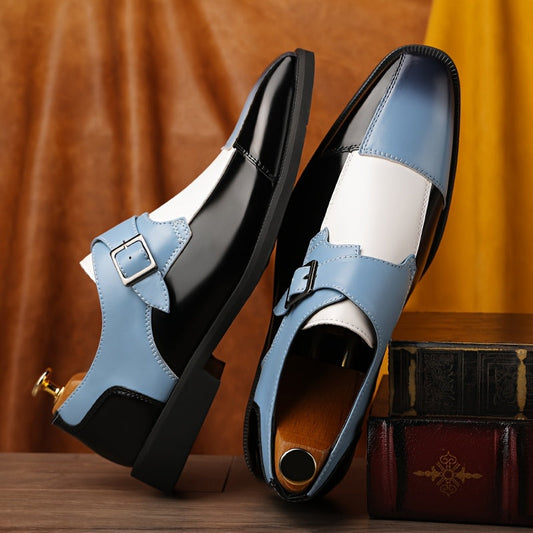 Men'S Plaid Oxfords with Buckle Closure, Microfiber Synthetic Dress Shoes, Low Top, Round Toe, Rubber Sole, PU Insole, for Business, Casual, Wedding, All-Season Wear SHOWLU FASHION STORE