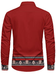 Men'S Long Sleeve Ethnic Style Shirt - Vibrant Turquoise with Black & Golden Floral Pattern, Button-Up Collar, Non-Stretch Fabric, Perfect for Spring/Fall Casual Wear, Spring Fashion Shirt | Floral Pattern Shirt | Nonstretch