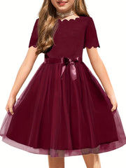 Girls Dress Party Flower Girls' Dress Tutu Fluffy Summer Dresses Belted Wedding Size 3-11 Years