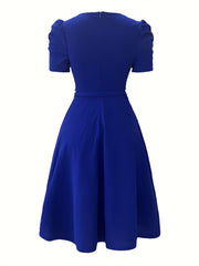 Women'S Elegant V-Neck Ruffle Hem Dress - Red, Short Sleeve, A-Line Silhouette, Lightweight Polyester, Perfect for Spring/Summer, Casual to Formal Wear, Casual Summer Dress | Ruffle Hem Dress | Lightweight Dress