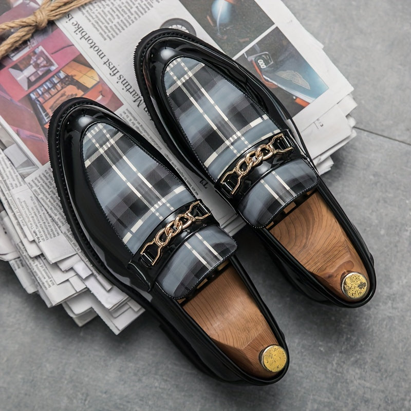 Plus Size Comfy Men's Plaid Slip On Loafer Shoes, Elegant Non Slip Durable Dress Business Footwear SHOWLU FASHION STORE
