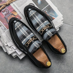 Plus Size Comfy Men's Plaid Slip On Loafer Shoes, Elegant Non Slip Durable Dress Business Footwear SHOWLU FASHION STORE