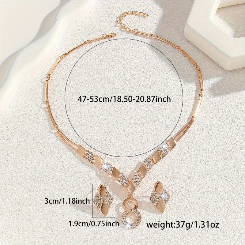 3pcs Luxury Jewelry Set, Sexy Zinc Alloy Necklace and Earrings with Natural Stone Inlay, Sparkling Rhinestone Accents for Daily Wear and Gift-Giving, Vintage Jewelry SHOWLU FASHION STORE