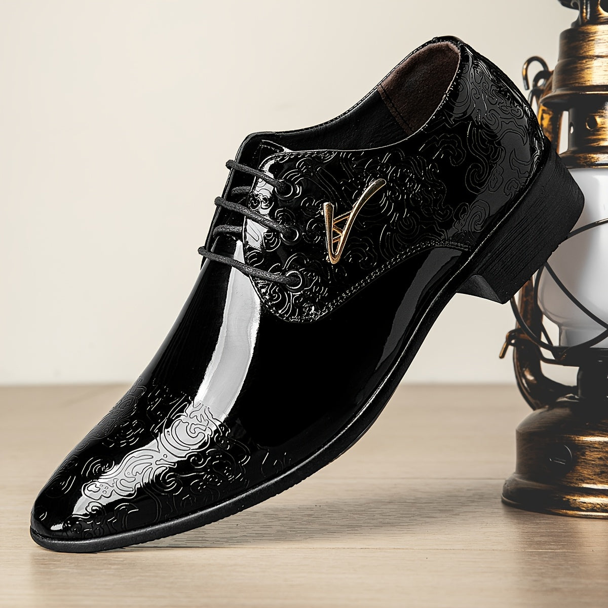 Men's Classic Oxford Dress Shoes, Pointed Toe Lace-Up Low Top, Geometric Striped Pattern, Microfiber Synthetic Upper, Rubber Sole, for Wedding Party Business - All-Season Fashion Minimalist Style, Wedding Footwear | Minimalis SHOWLU FASHION STORE